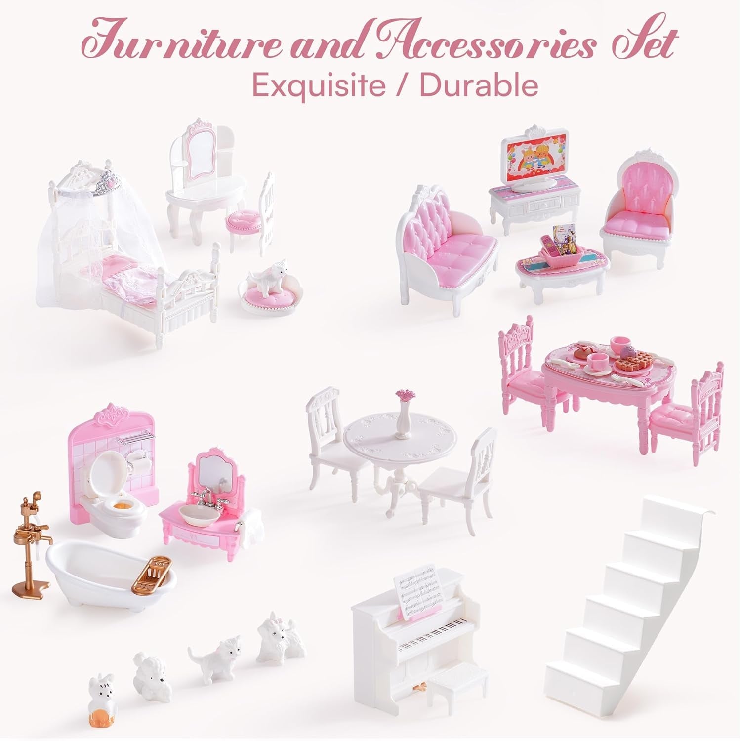 ROBUD Casa delle bambole in legno per bambini, casa delle bambole, giocattolo, regalo per ragazze e ragazzi di 3 4 5 6 anni