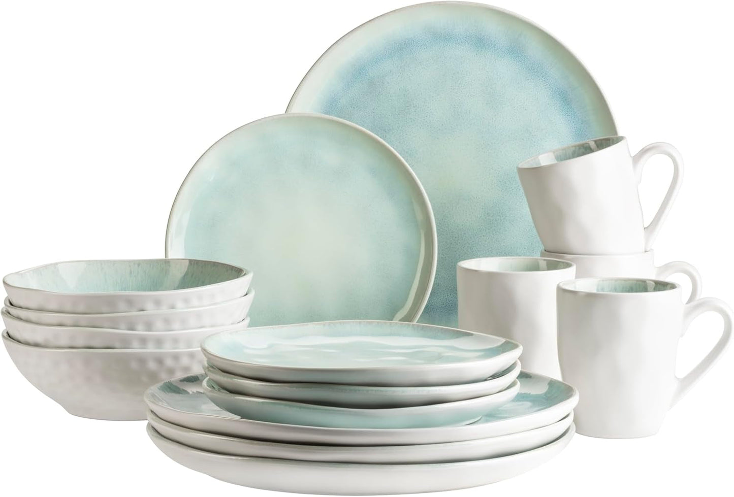 MÄSER Serie Frozen, servizio di stoviglie in ceramica per 4 persone, servizio combinato da 16 pezzi con forme organiche, servizio colorato, gres, verde turchese