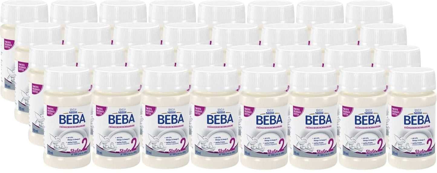 Alimento per neonati prematuri BEBA Level 2, Alimento speciale per neonati prematuri e neonati di peso ridotto, pronto da bere, confezione da 32 (32 x 90 ml) Naty Shop Set 32 pezzi 32 x 90 grammi