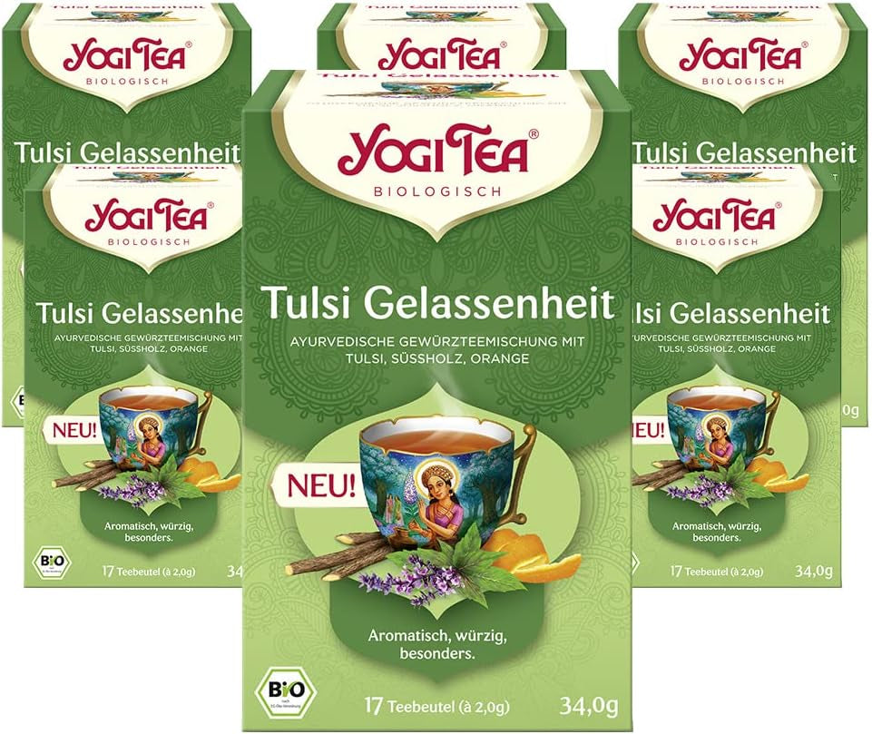 Tè Yogi - Tulsi Serenity, tisana ayurvedica, senza caffeina, miscela Tulsi - basilico sacro, liquirizia e arancia, tè Yogi, confezione da 6, 6 x 17 bustine di tè (102 bustine di tè)