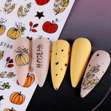 Adesivi per unghie autunnali 3D Adesivi per unghie foglie di zucca Linea geometrica Fiori Adesivi per unghie Design del Giorno del Ringraziamento Adesivi per unghie Autunno Zucca per unghie Accessori per unghie Nail Art