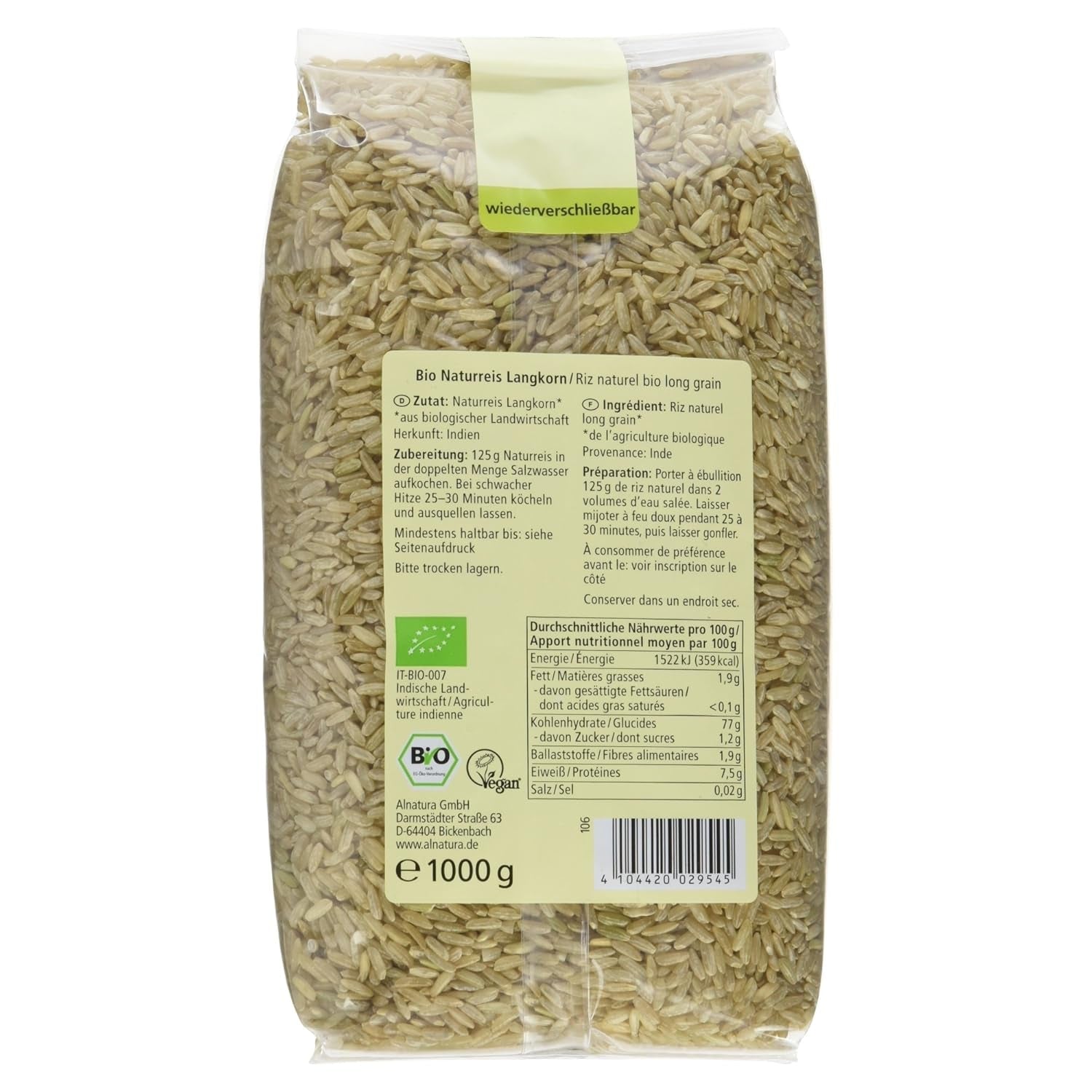 Riso integrale biologico a grani lunghi Confezione da 6 (6 x 1 kg)