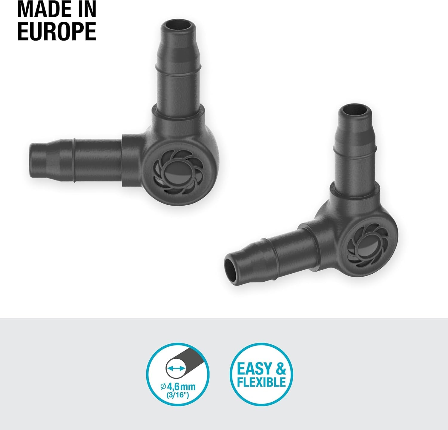 Raccordo a L per Gardena Micro-Drip 4,6 mm (3/16 pollici): per cambiare la direzione di distribuzione e le ali gocciolanti di 90 gradi, installazione senza pieghe, tecnologia di collegamento semplice e flessibile (13212-20)