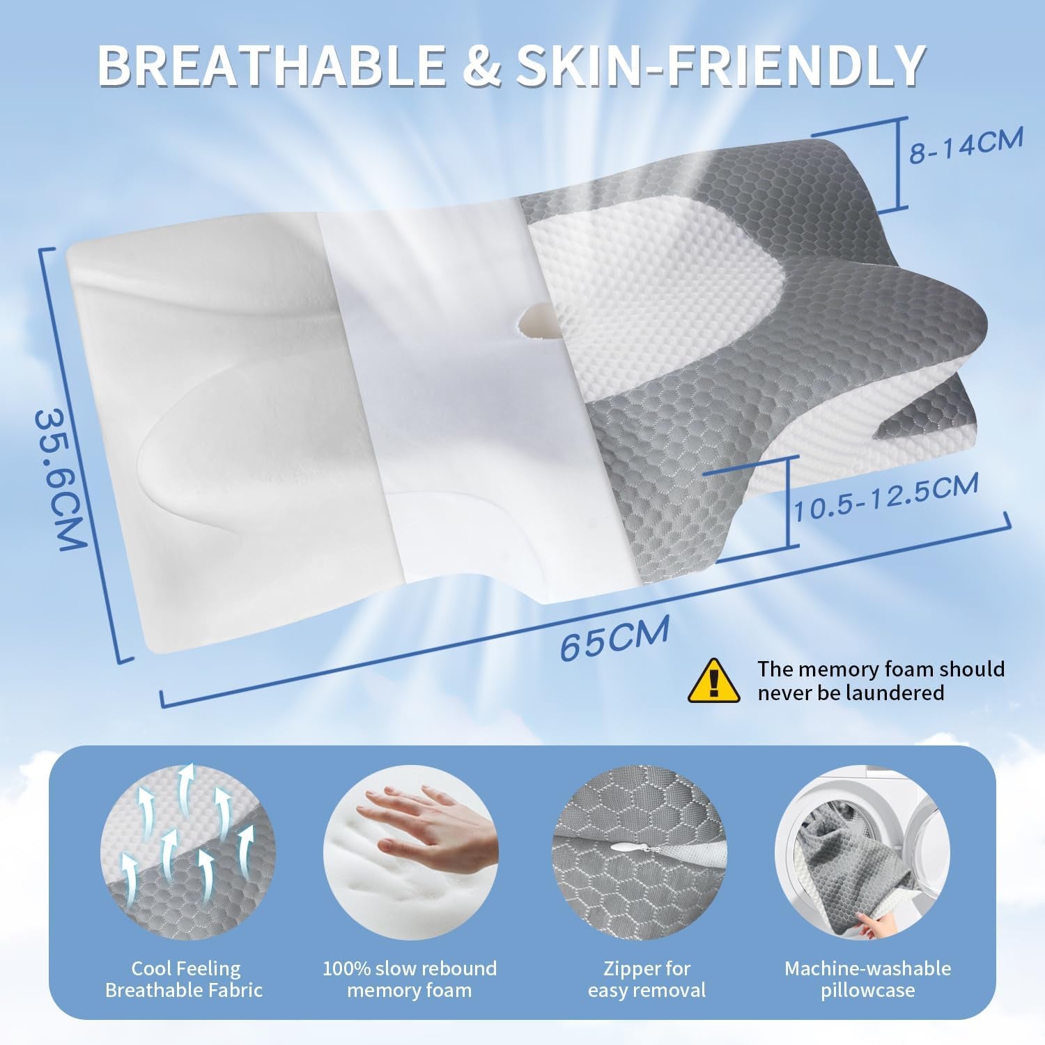 IDEA Cuscino Cuscino Memory Foam, Cuscino ergonomico Cuscino ortopedico per dolori al collo, Cuscino per dormire per dolori laterali della schiena e addominali, Cuscino per il collo Cuscino antirussamento per adulti Cuscini ortopedici cervicali Naty Shop