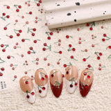 JMEOWIO 3D Nagelsticker Kirsche Nail Art Sticker Self-klebend Nagelaufkleber 5D Stereoscopico Decorazione Nageldesign Zubehör 1 Blatt