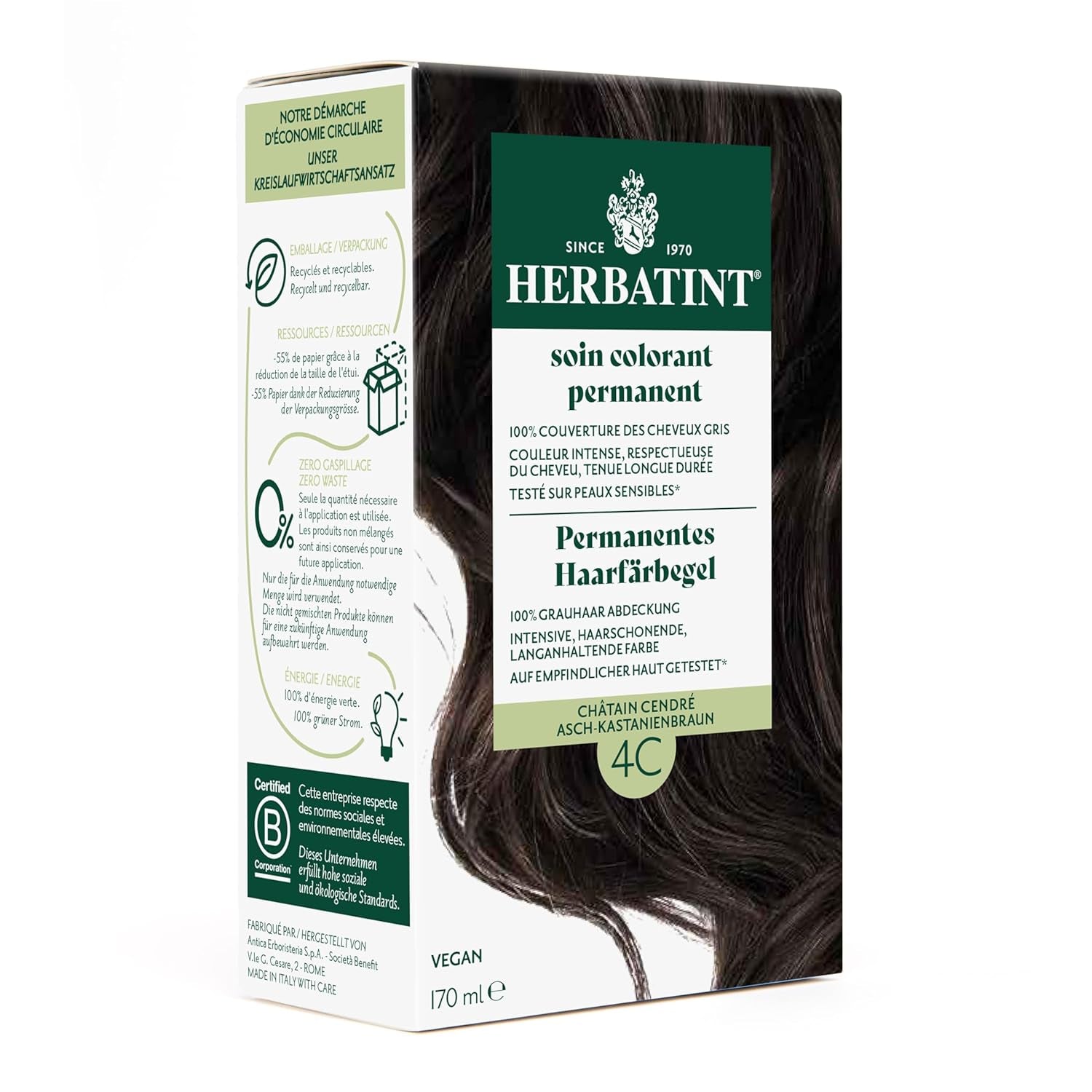 Gel Colorante Permanente Per Capelli 6N Biondo Scuro - 170ml I Senza Ammoniaca, Copertura Al 100% Dei Capelli Grigi I Testato su Pelli Sensibili, Con 8 Estratti Vegetali Naty Shop Hair Dye 4C Ash-Brown