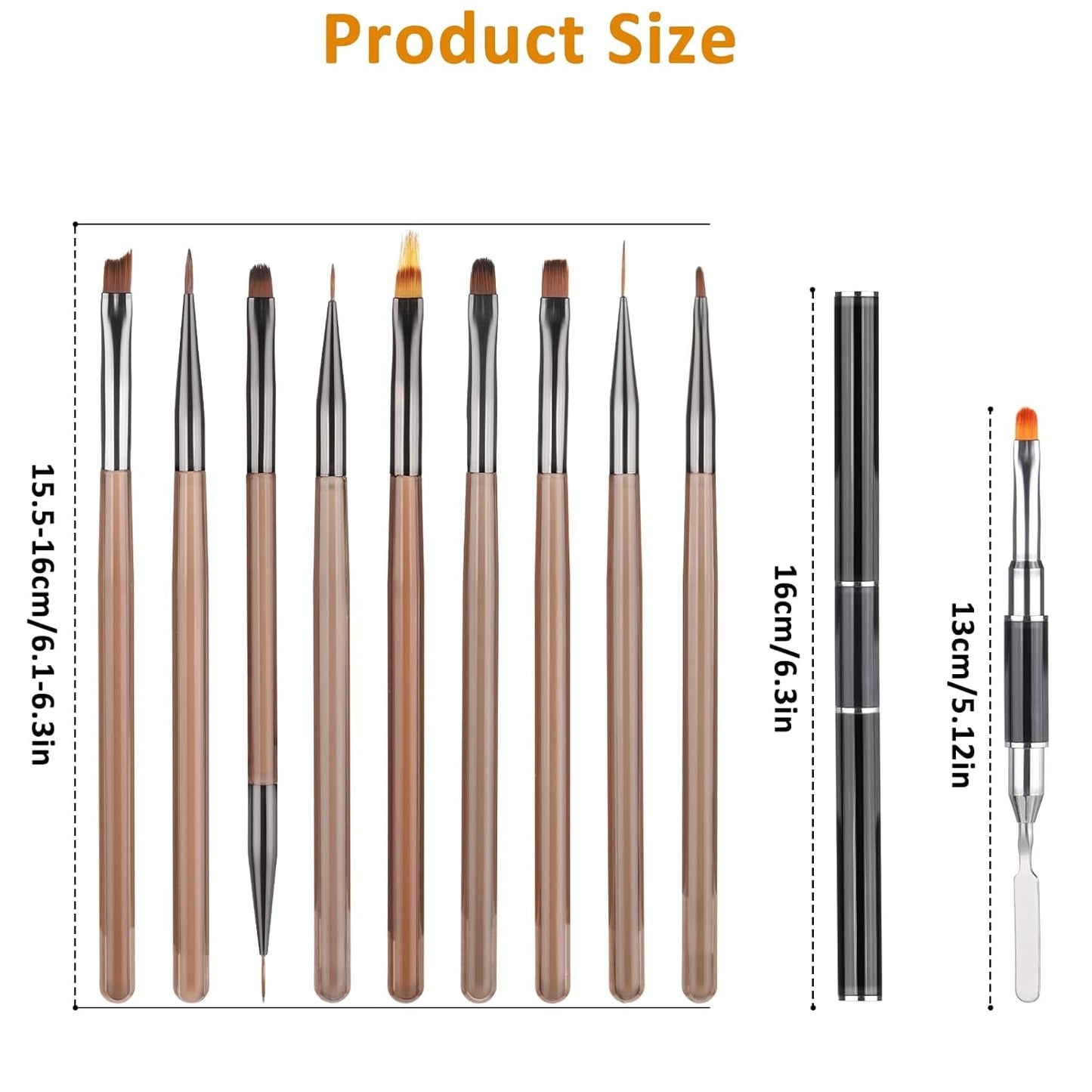 Set di 10 pinsel per nail art, pennelli per nail art Braun Pinsel per design per unghie Nageldesign Pinselfür Gelnägelfür Heimwerker Maniküre Salon Zuhause Nailpinsel Set
