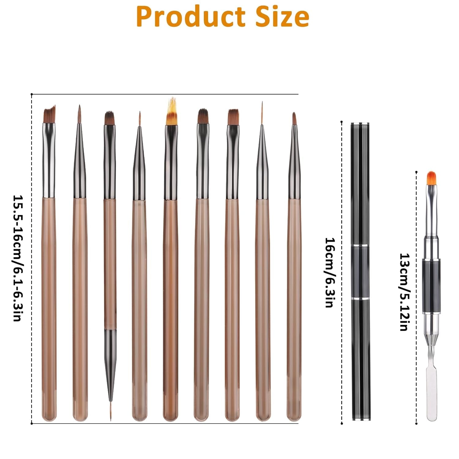 Set di 10 pinsel per nail art, pennelli per nail art Braun Pinsel per design per unghie Nageldesign Pinselfür Gelnägelfür Heimwerker Maniküre Salon Zuhause Nailpinsel Set