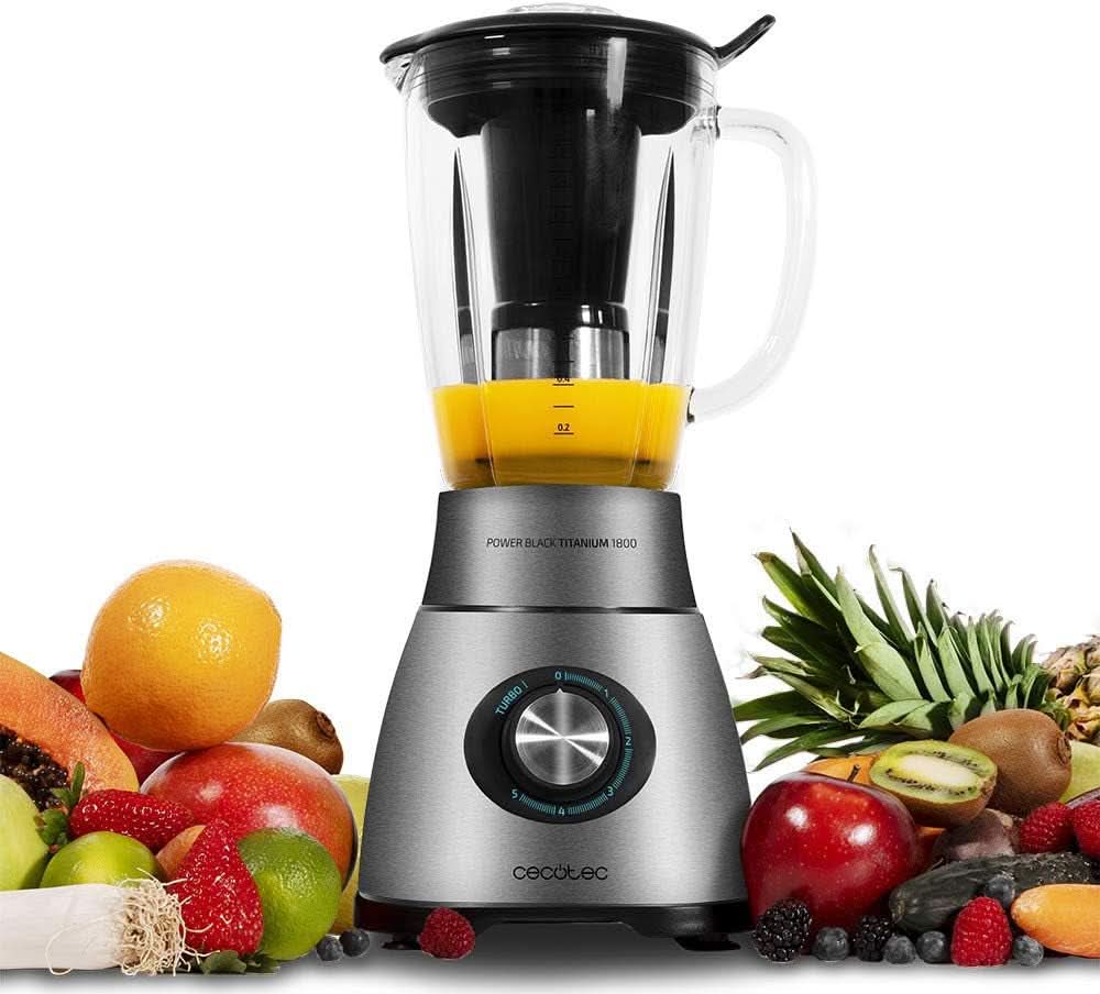 Cecotec Robot da cucina Power Black Titanium 2200MAX Smooth, 2200 W Maximale Leistung, 6 Klingen Aus Edelstahl, Funzione Ice Crush, Funzione Turbo e Smoothie, Funzione Autoclean Kitchen Naty Shop Meccanico 2500 W | 1,8 litri