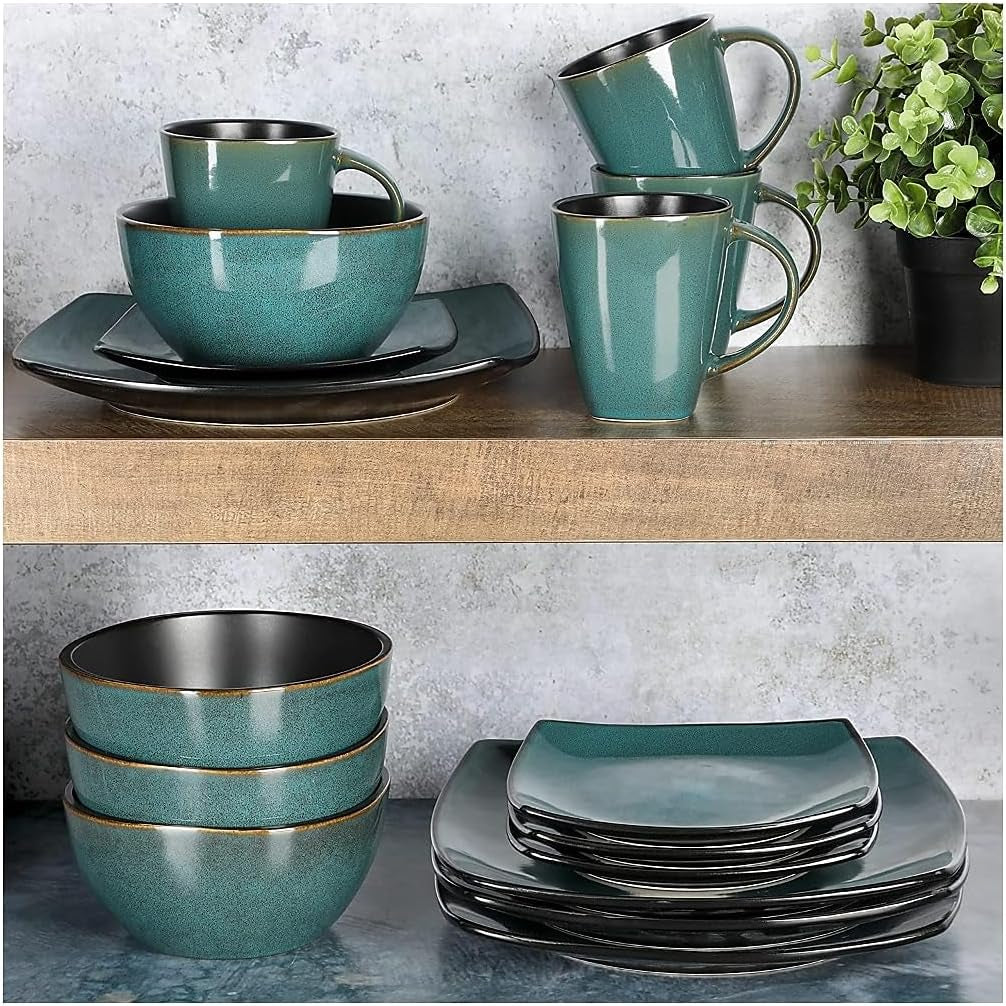 Set stoviglie quadrato Soho Lounge 102534.16RM, gres, turchese