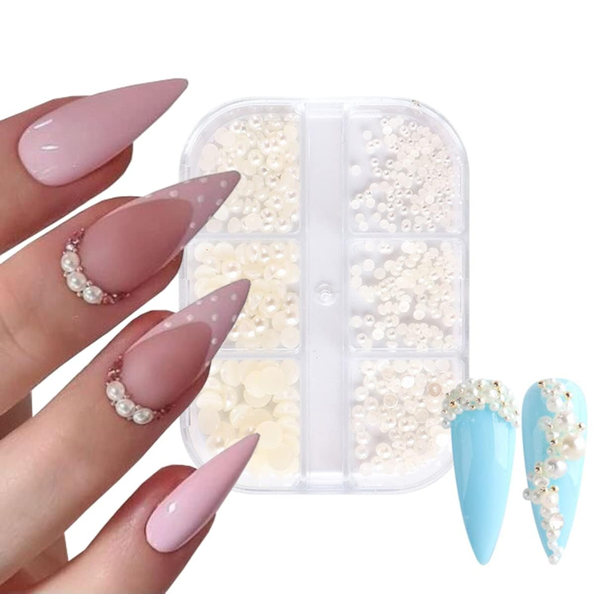 GZMAYUEN Nail Art Perle Micro Caviar Per Nägel, 0.3-3Mm Goldene Silber Mini Caviar Strasssteine, Weiß Beige Mini Nägel Perle Mikroperlen Dekor Per Nägel