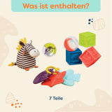 B. Toys Set di giocattoli per bambini con peluche Zebra, anello per la dentizione, mattoncini morbidi e palline - Set regalo di giocattoli di motricità per neonati a partire da 0 mesi Giocattoli per bambini Naty Shop