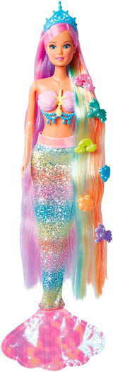 Simba 105733610 - Steffi Love Rainbow Sirena, bambola fashion sirena arcobaleno con capelli colorati, fermagli per capelli, pettine e pinna staccabile, bambola da gioco 29 cm, da 3 anni
