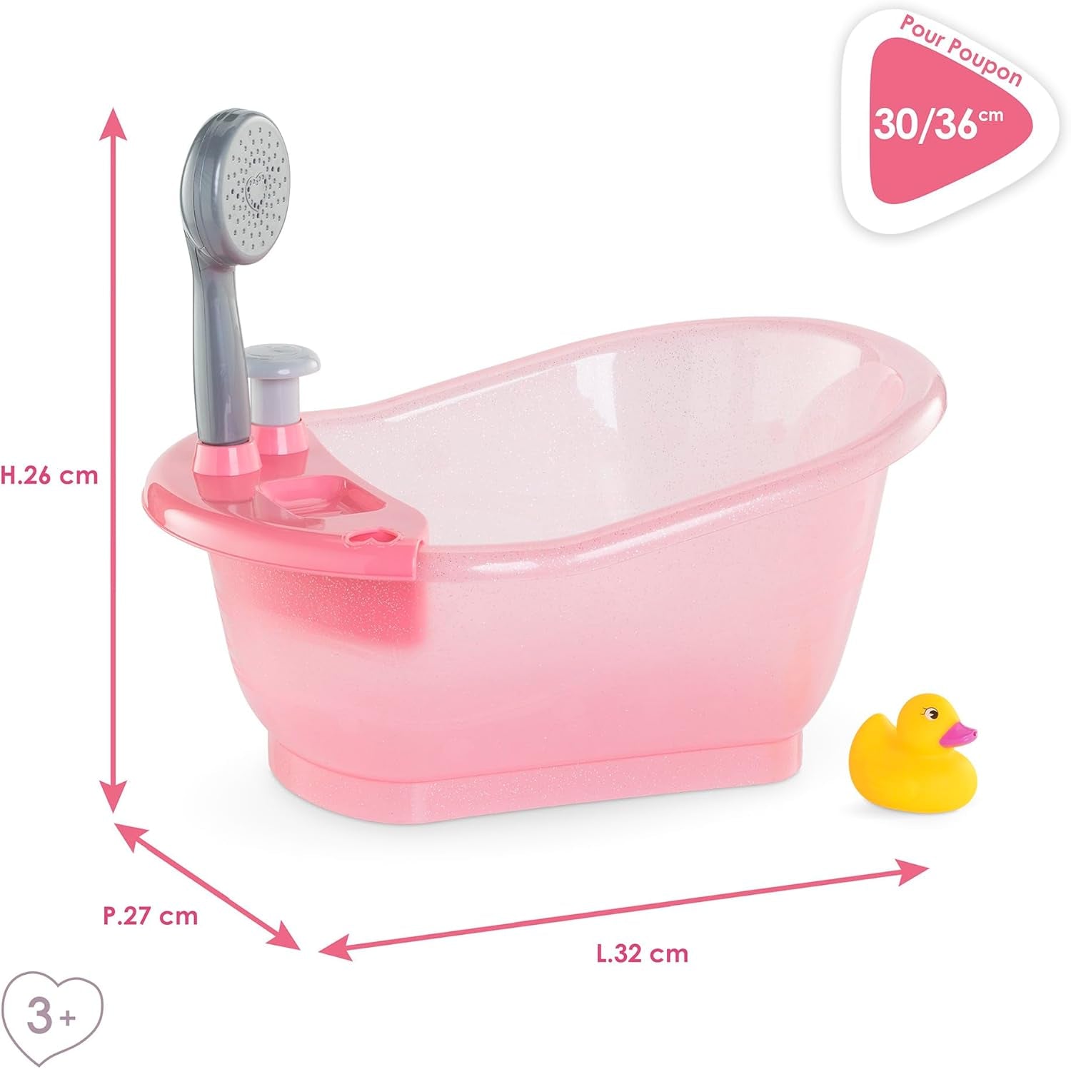 Corolle 9000141660 - Vasca da bagno Mon Grand Poupon con funzione pompa e paperella di gomma per tutte le bambole da 30-36 cm, 32,5 cm, a partire da 3 anni