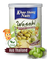 Piselli verdi fritti Khao Shong con wasabi, piselli croccanti in pastella piccante, un'alternativa a basso contenuto di grassi alla frutta secca, mediamente piccante, 1 lattina da 140 g | 140 g (1 confezione)