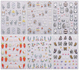 JMEOWIO 6 Blatt 3D Nagelsticker Ostern Nail Art Sticker Selbstklebend Nagelaufkleber 5D Stereoscopico Süßer Hase Ei Dekoration Nageldesign Zubehör