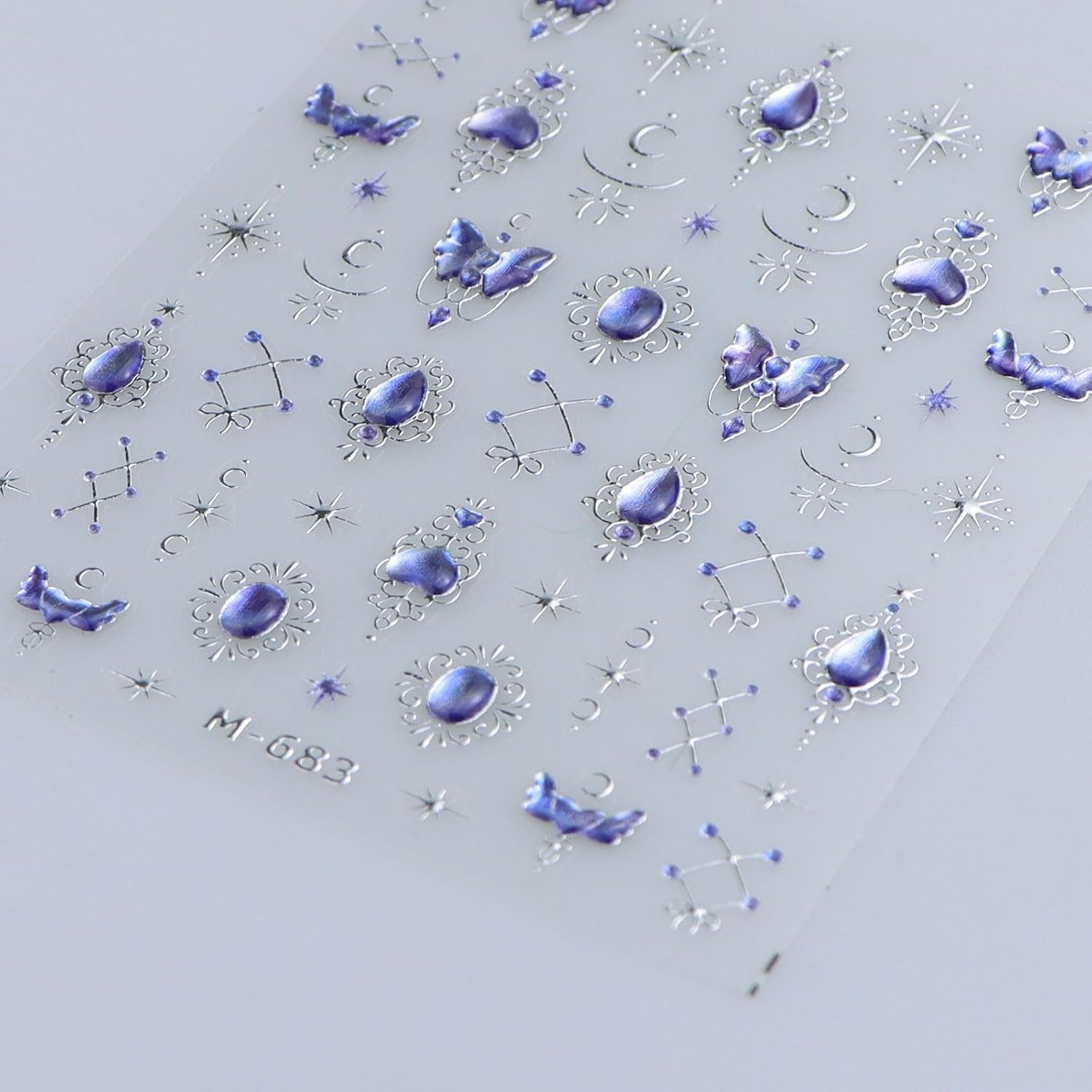 JMEOWIO 3D Nagelsticker Blauer Nail Art Sticker Selbstklebend Nagelaufkleber 5D Stereoscope Mondstern Dekoration Nageldesign Zubehör 1 Blatt