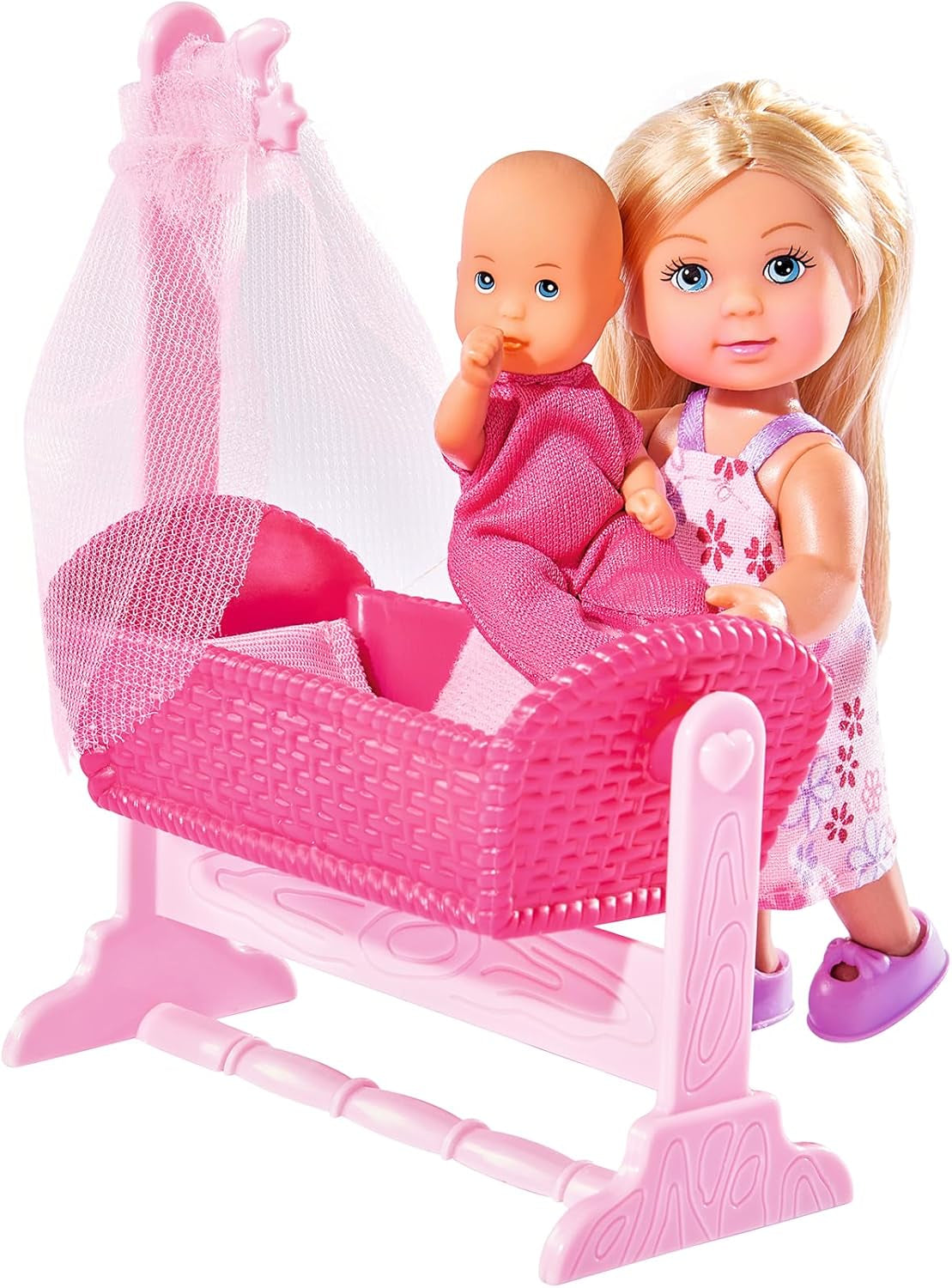 Simba 105736242 - Evi Love Doll Cradle 2 assortiti Evi come tata con culla e bambola alla moda da 12 cm per 3 anni e oltre