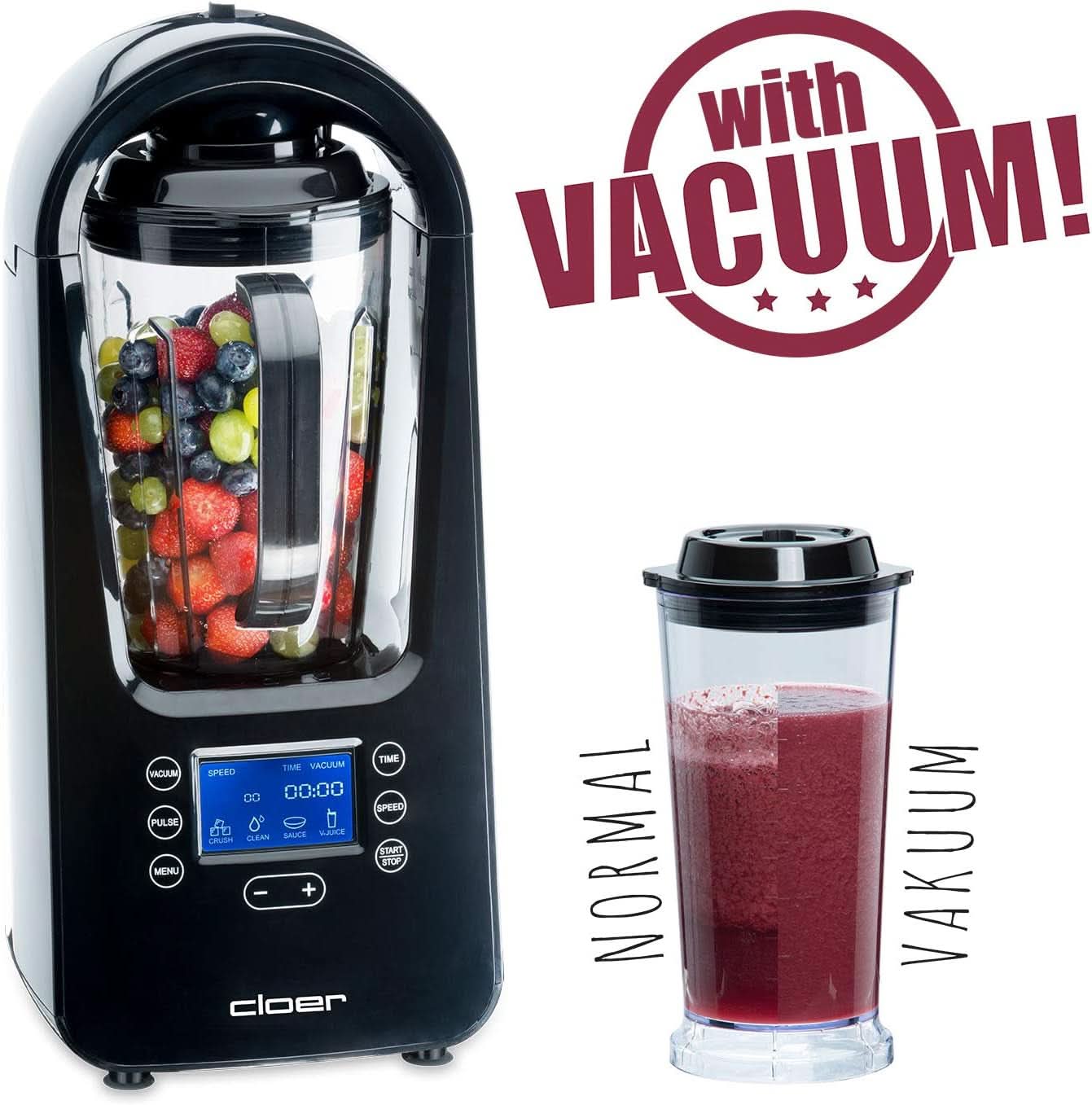 Robot da cucina Cloer 6980 Vakuum / 800 Watt / 21.000 U/Min. / Incl. Vorratsbehälter/Vakuumventil/Automatikprogramme/Eis-Crush-Funktion/Reinigungsfunktion/Schwarz, 1500 Milliliters Kitchen Naty Shop