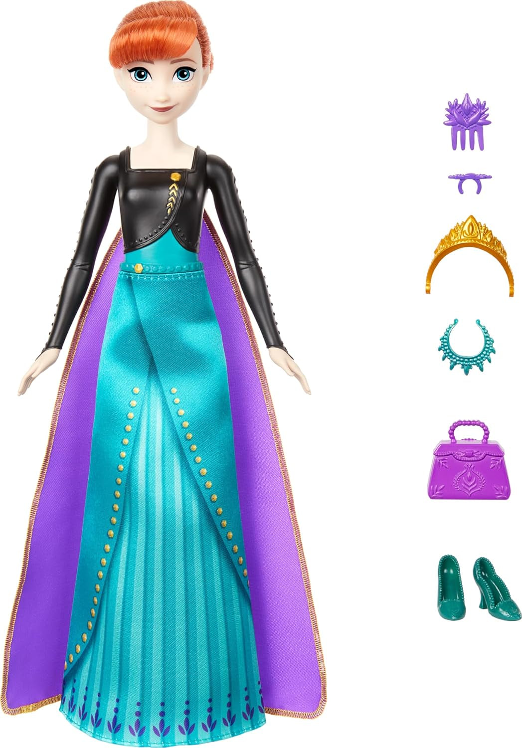 Mattel Disney The Ice Queen Anna Fashion Doll Set, Spin & Reveal con 11 sorprese, inclusi 5 accessori, 5 adesivi e una scena di gioco, ispirata al film Disney, HXD27 Naty Shop Dolls