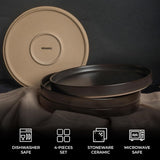 MIAMIO - Set di piatti per 4 persone / Set di stoviglie in ceramica per 4 persone, stoviglie in gres adatte alla lavastoviglie e al microonde - Collezione Sierra (Piatti scuri, Piatti grandi (4x))