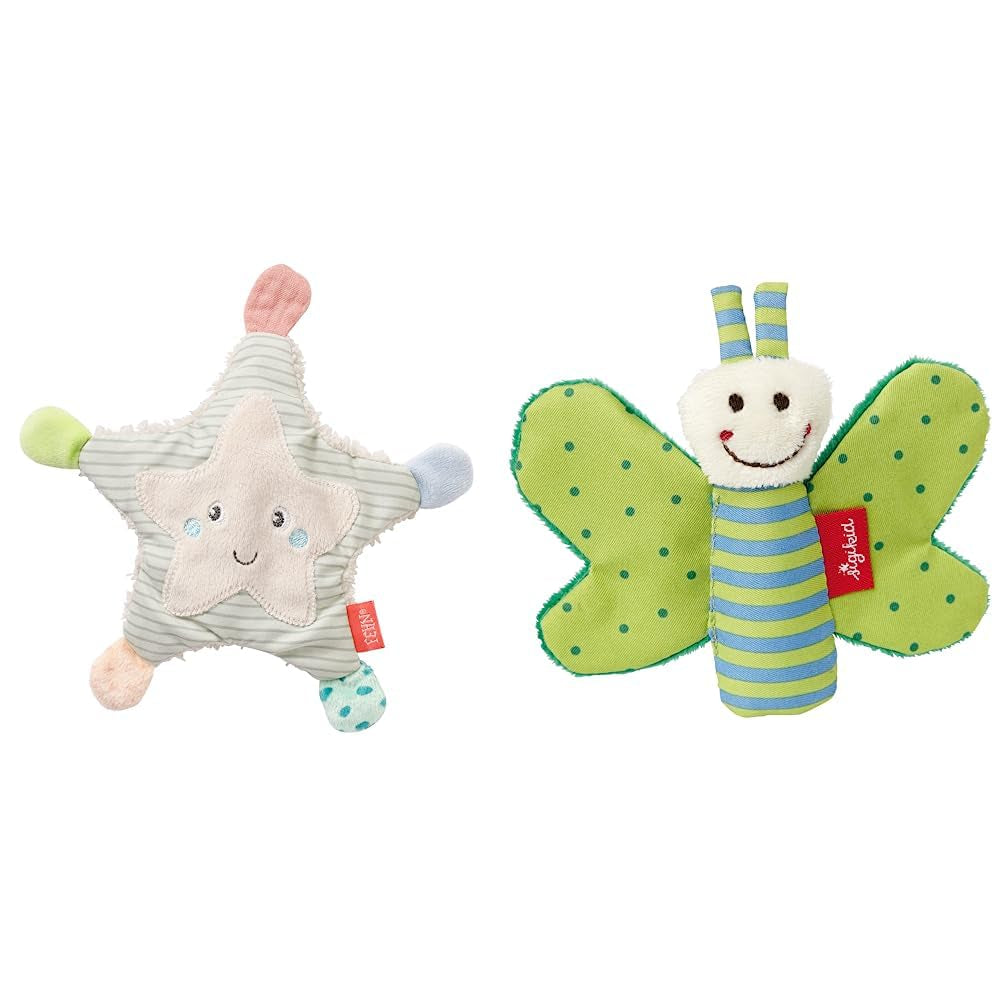 Fehn stella marina scoppiettante - giocattolo da afferrare e giocare per neonati e crepitio per neonati e bambini da 0+ mesi e SIGIKID 41179 giocattolo da afferrare con farfalla stelle rosse e verdi Baby Toys Naty Shop Titolo predefinito