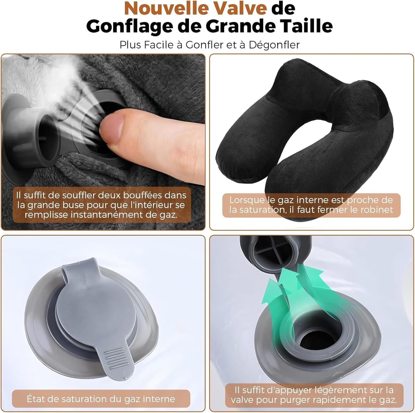 Cuscino da viaggio gonfiabile, cuscino da viaggio con maschera per dormire + tappi per le orecchie + borsa per il trasporto, super leggero e portatile, ideale per aereo, auto, casa, ufficio, cuscini da viaggio neri Naty Shop