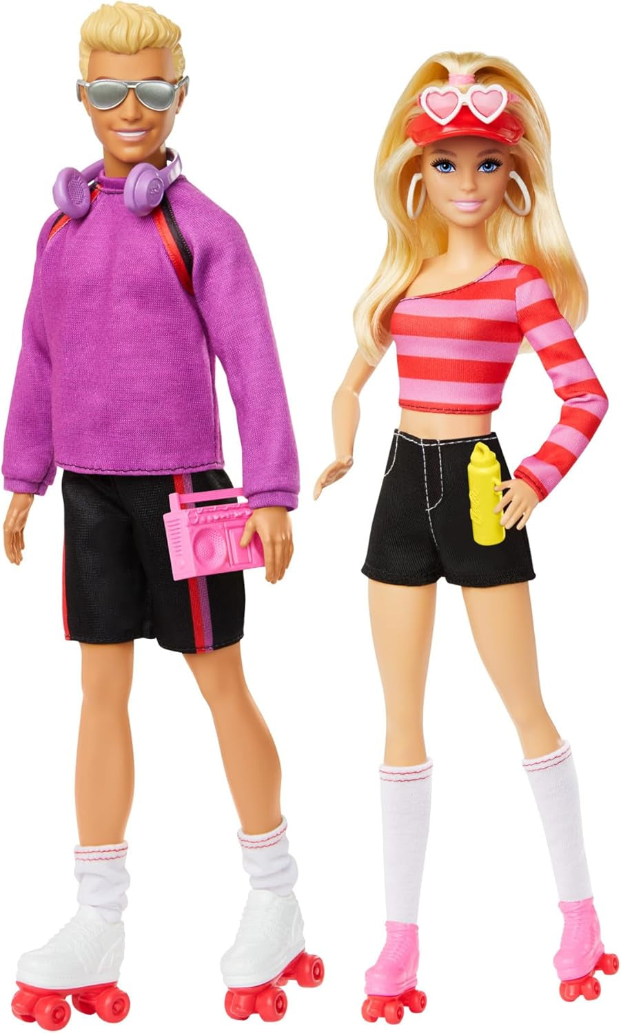 Barbie Fashionistas Set con 2 bambole alla moda e 6 accessori, bambole alla moda sui pattini a rotelle Barbie e Ken, personaggi da collezione del 65° anniversario, HXK90