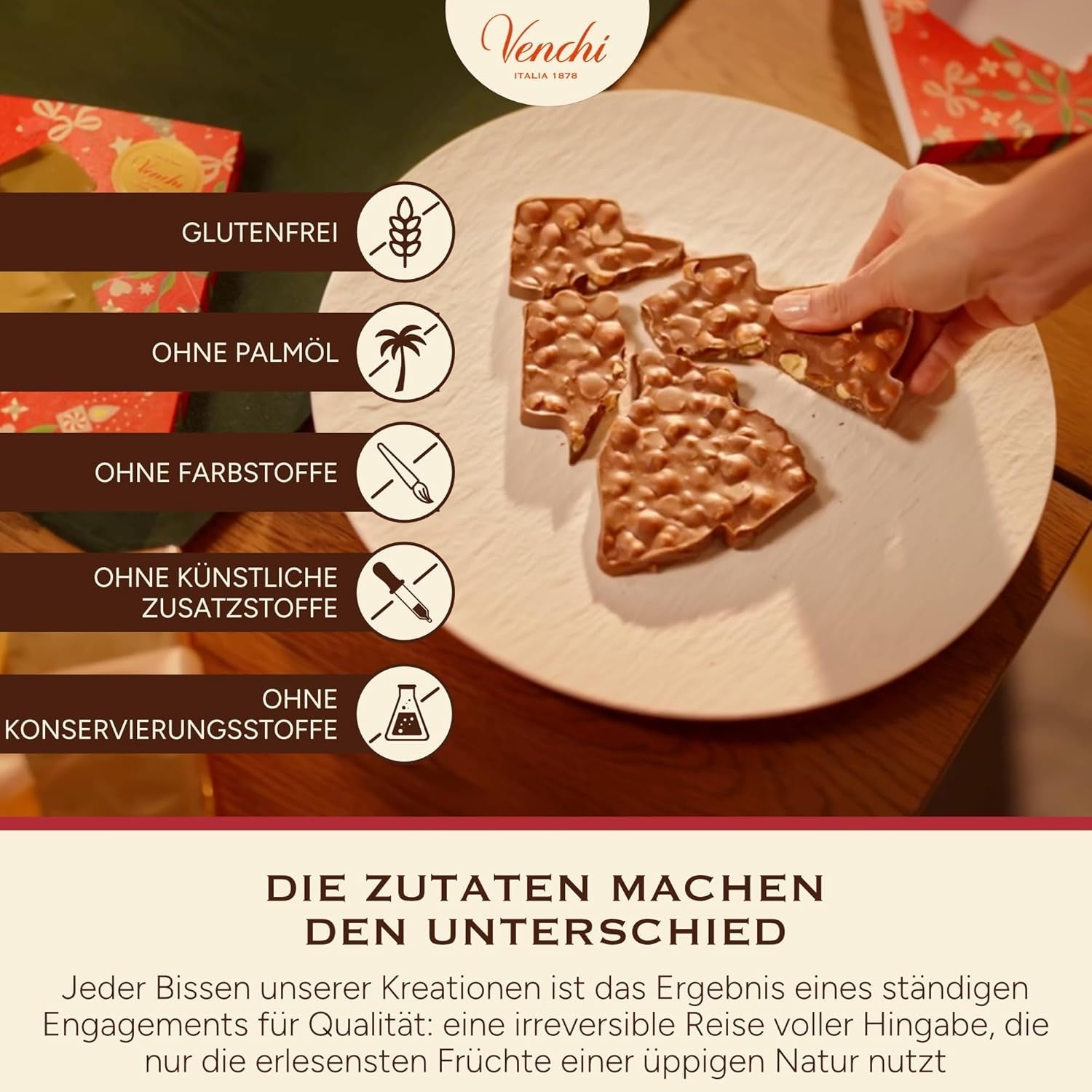 Venchi, Brutto&Buono, Tavoletta di Cioccolato al Latte "Nocciola della Foresta Piemontese" Artigianale a Forma di Abete, 200g, Senza Glutine, Collezione Natalizia in Edizione Limitata, Idea Regalo