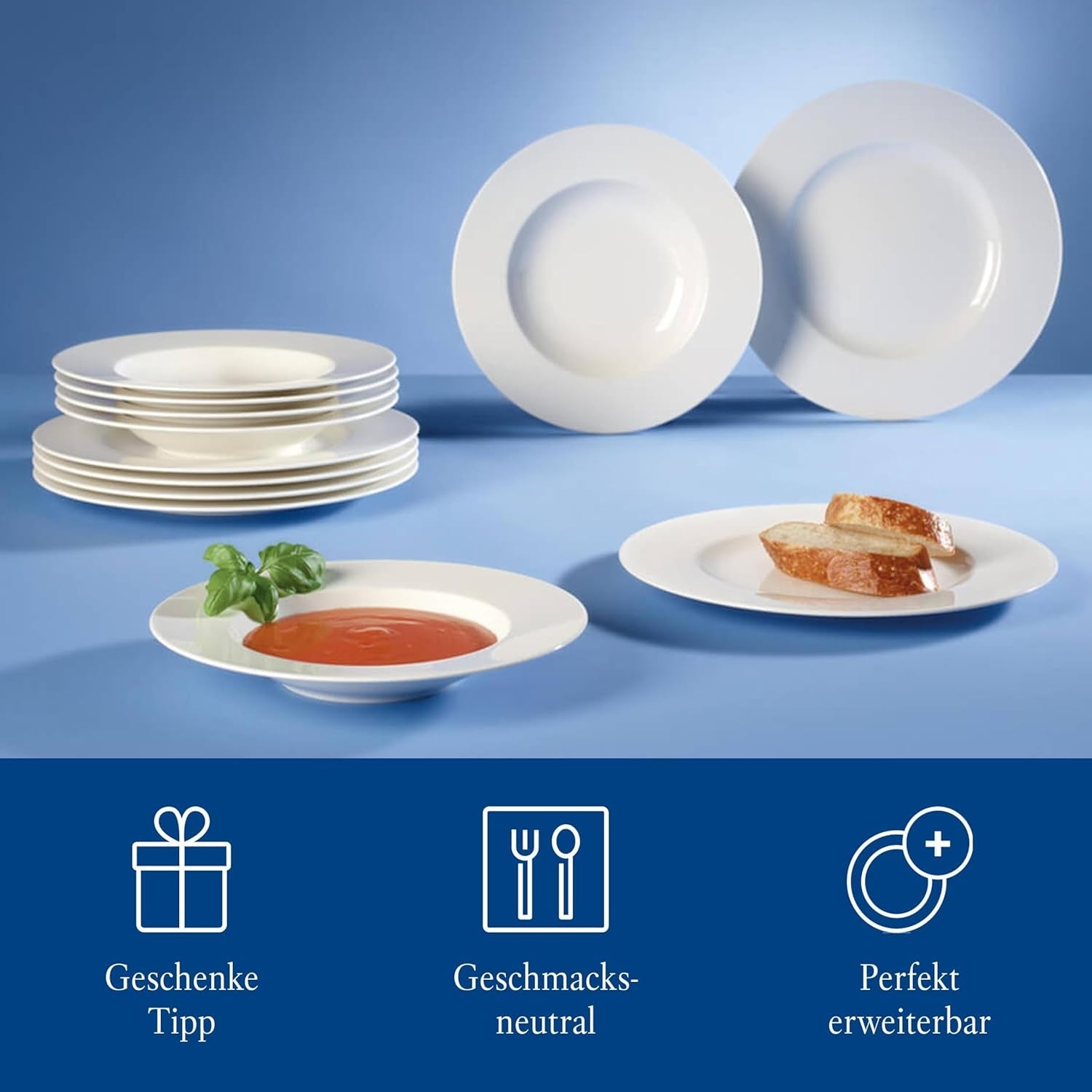 Villeroy & Boch Wonderful World Servizio Piatti 12 Pezzi, Lavabile in Lavastoviglie e Utilizzabile nel Microonde, Bianco, Piatti, Stoviglie, Porcellana, Piatti Piani, Set, Servizio Piatti Moderno, Porcellana Premium