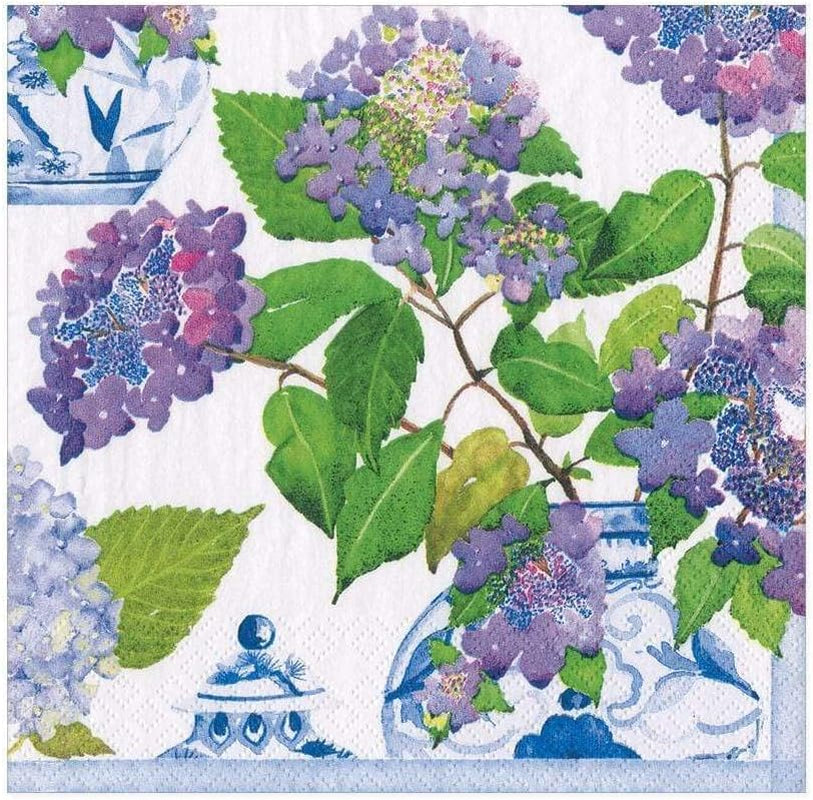 Tovaglioli di carta, ortensie e porcellana, confezione da 20 pezzi