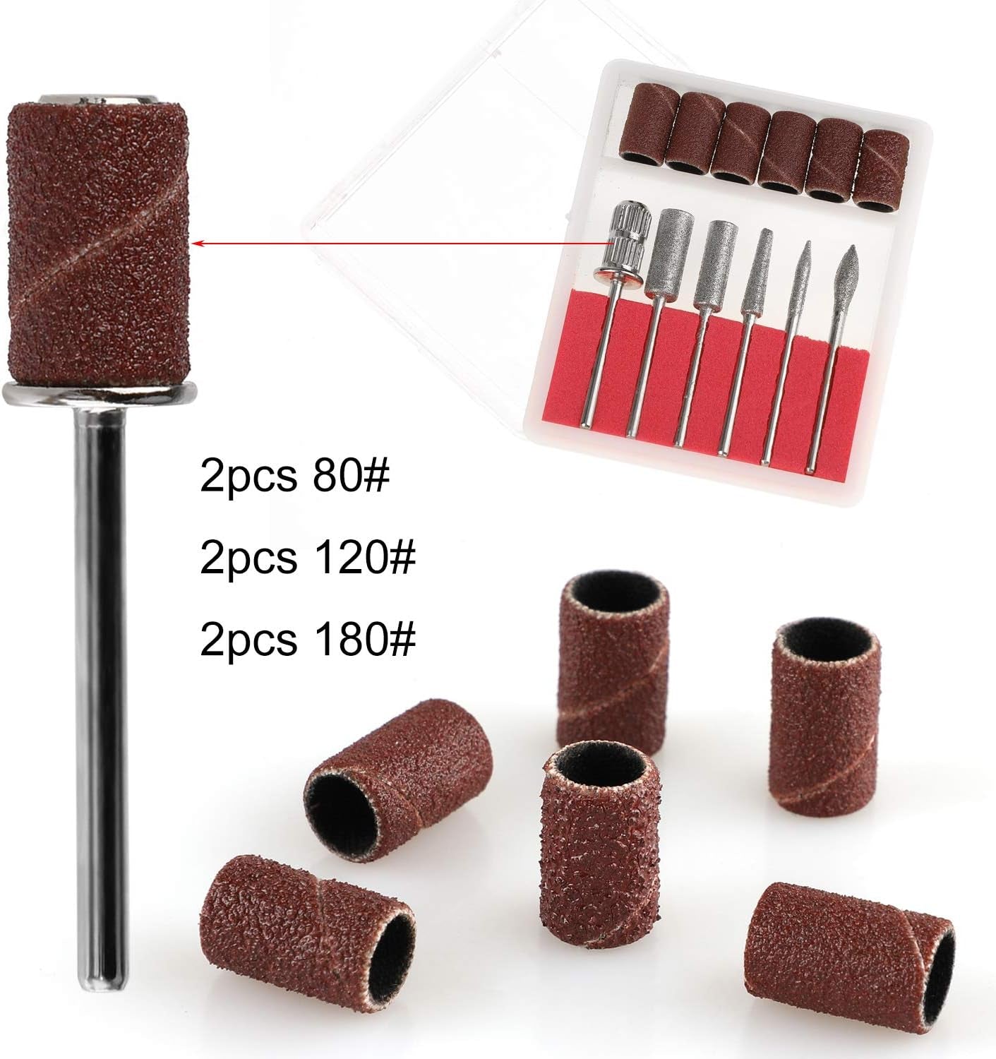 MWOOT Punte diamantate per unghie per lime per unghie elettriche con manicotti abrasivi Fasce abrasive Punte per unghie Accessori per unghie artificiali Rimozione cuticole
