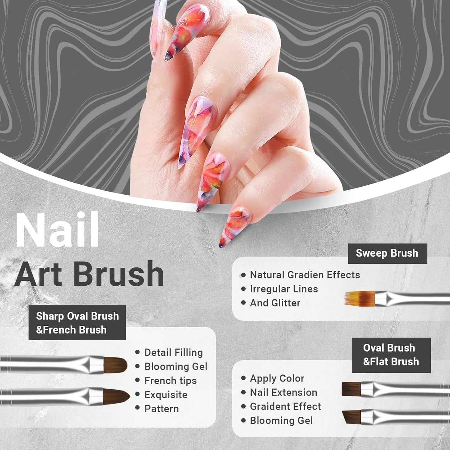 Sularpek 8 Stück Nagel Pinsel Set, Pinsel per Gelnägel, Nageldesign Pinsel, Nail Art Dotting Tools, Nailart Pinsel per Gel Acryl Nägel Nailart