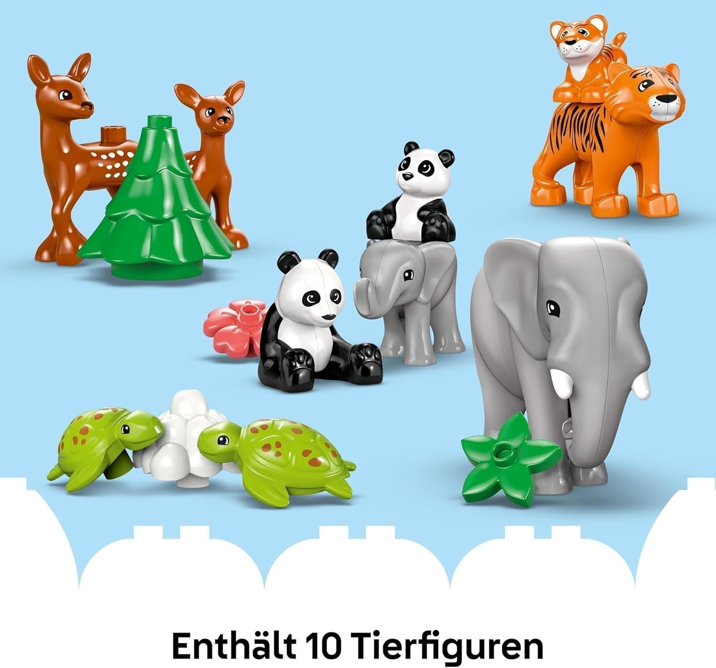LEGO DUPLO Town Wild Animal Families Set 3 in 1, Giocattolo educativo per bambini con tartarughe, tigri, elefanti, cervi, panda, Set per bambini in età prescolare a partire da 2 anni, Giocattolo da costruzione con personaggi di animali 10446 Set da costruzione Beuche den LEGO-Store