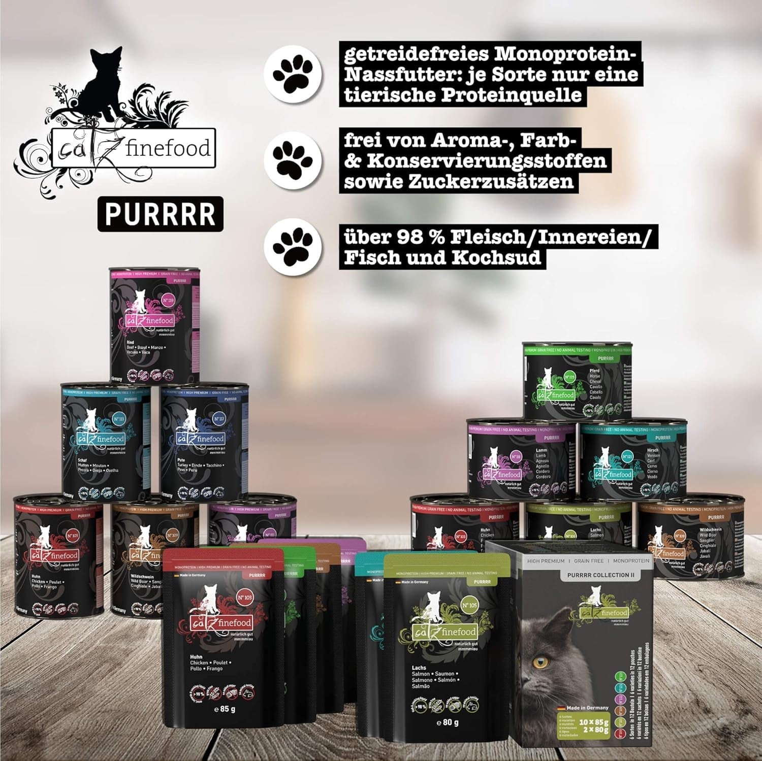 Cibo umido per gatti Catz Finefood Purrrr con monoproteine ​​e salmone n. 105, per gatti con digestione sensibile, 16 x 80 g