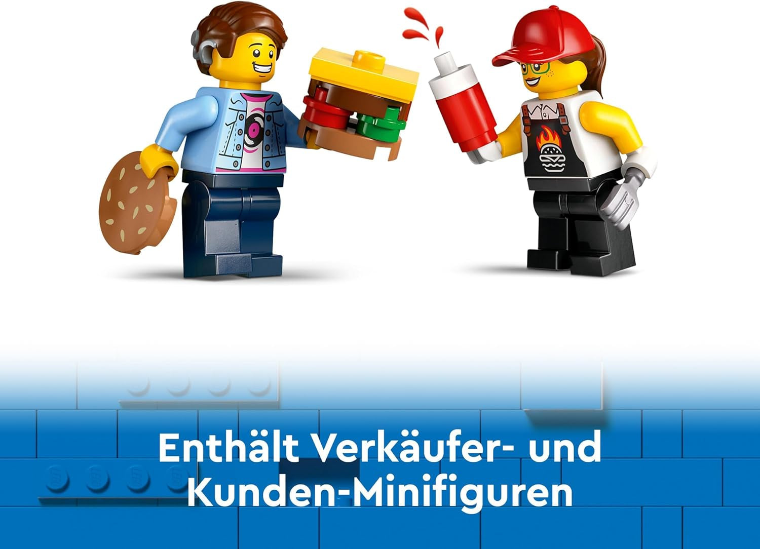 LEGO City Set da costruzione del camion degli hamburger con macchinina per bambini di 5 anni, minifigure del camion del cibo e accessori, regalo divertente per ragazzi e ragazze 60404 Set da costruzione Besuche den LEGO-Store
