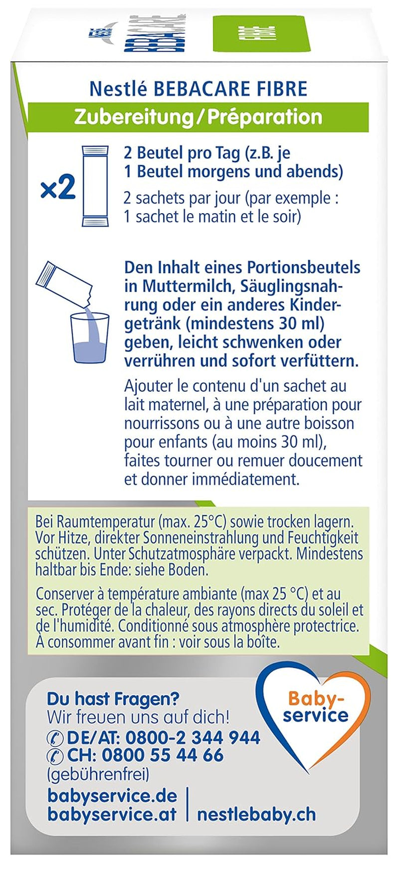 BEBACARE FIBER integratore alimentare senza glutine per una digestione delicata, integratore alimentare per neonati dalla nascita e bambini piccoli, 1x (20 x 2,2 g)