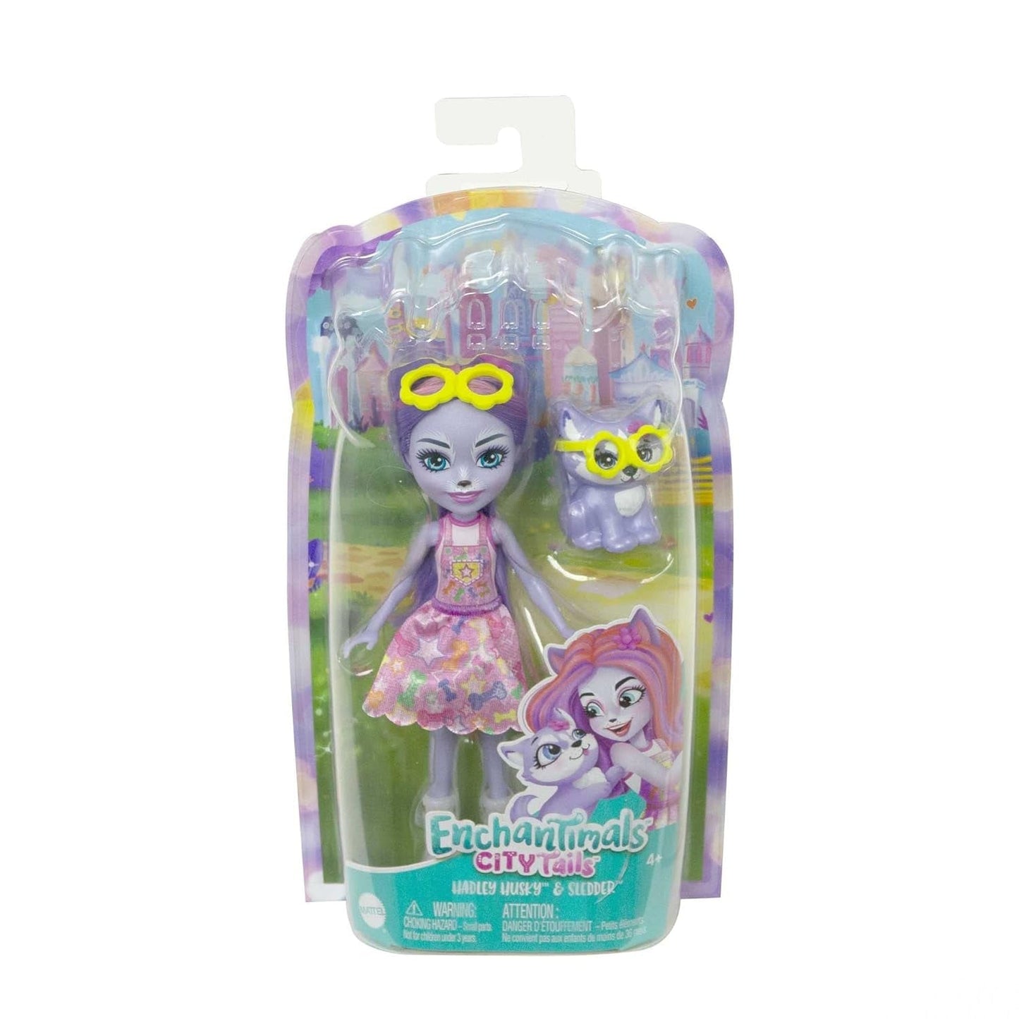 Enchantimals HHB90 - Bambola Hadley Husky (circa 15 cm) e cane da slitta, bambola piccola con gonna e accessori staccabili, ottimo regalo per bambini dai 4 anni in su
