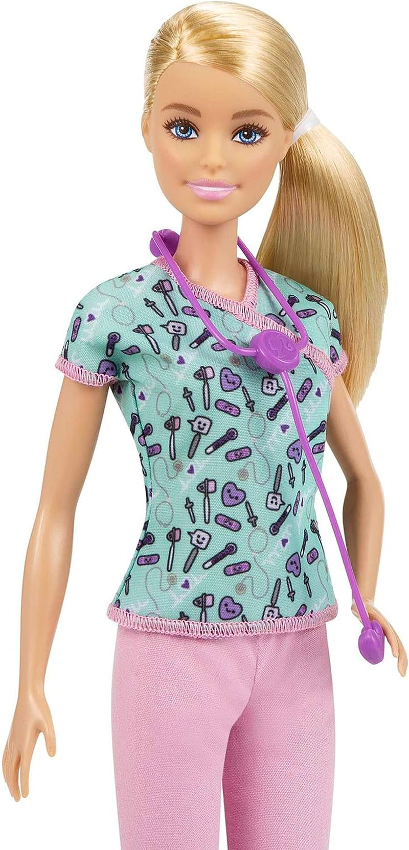 GTW39 Barbie Doll - Infermiera (circa 30 cm) con top stampato e pantaloni rosa, scarpe bianche e stetoscopio, ottimo regalo per bambini dai 3 anni in su