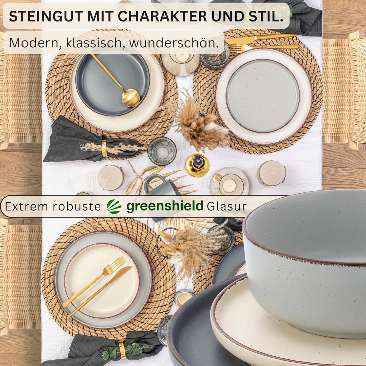 SÄNGER Bombay Moonlight | Set di stoviglie in ceramica da 12 pezzi per 4 persone, 4 piatti piani, 4 piatti da dessert, 4 ciotole, colori assortiti | LA COLLEZIONE DI VALORE