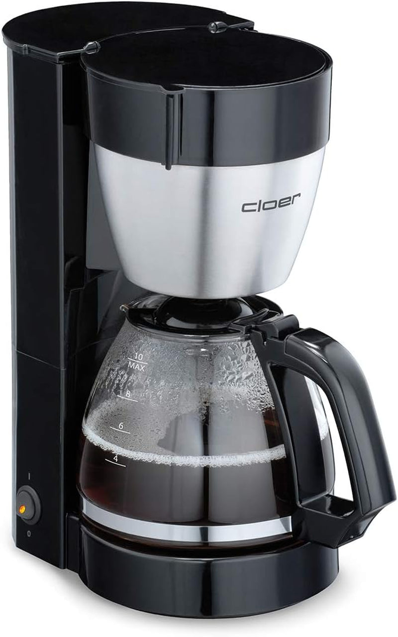 Cloer 5009 Caffettiera con filtro Keep Warm per un massimo di 8 tazze 800 W con caraffa isolata in acciaio inossidabile 1x4 tazza con filtro nera