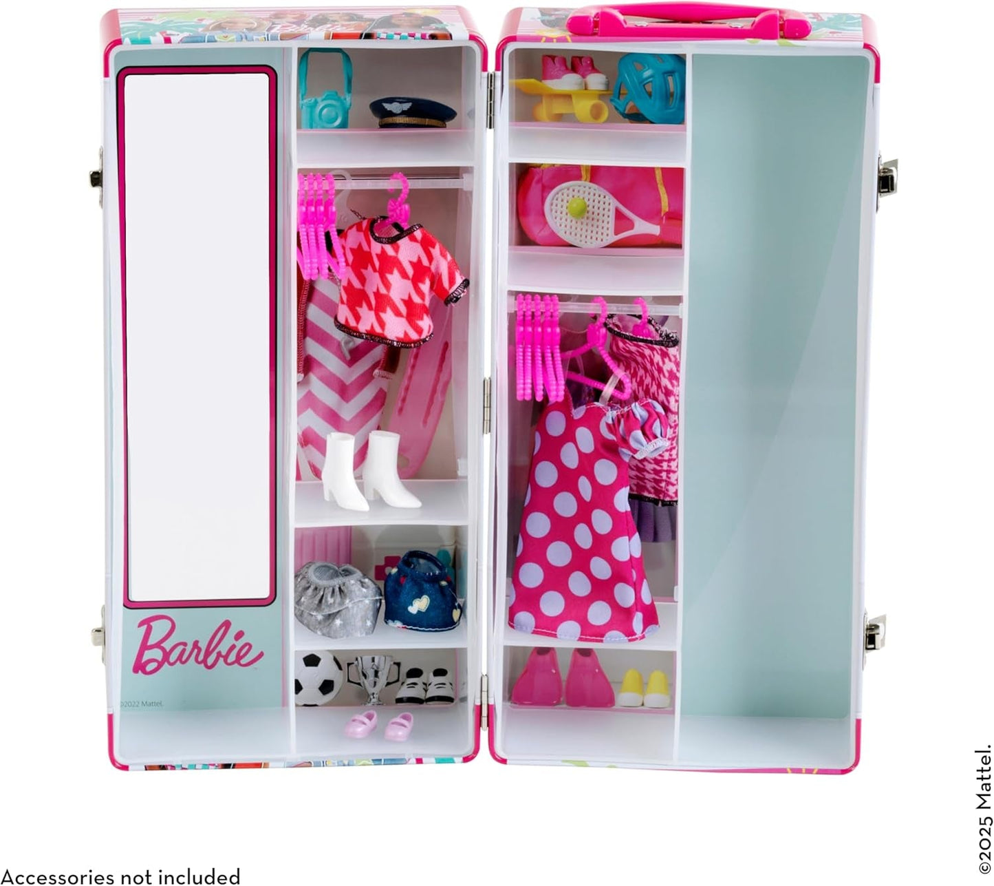Theo Klein 5801 Guardaroba Barbie con aste appendiabiti e scomparti, giocattolo dai 3 anni in su, accessori inclusi, multicolore