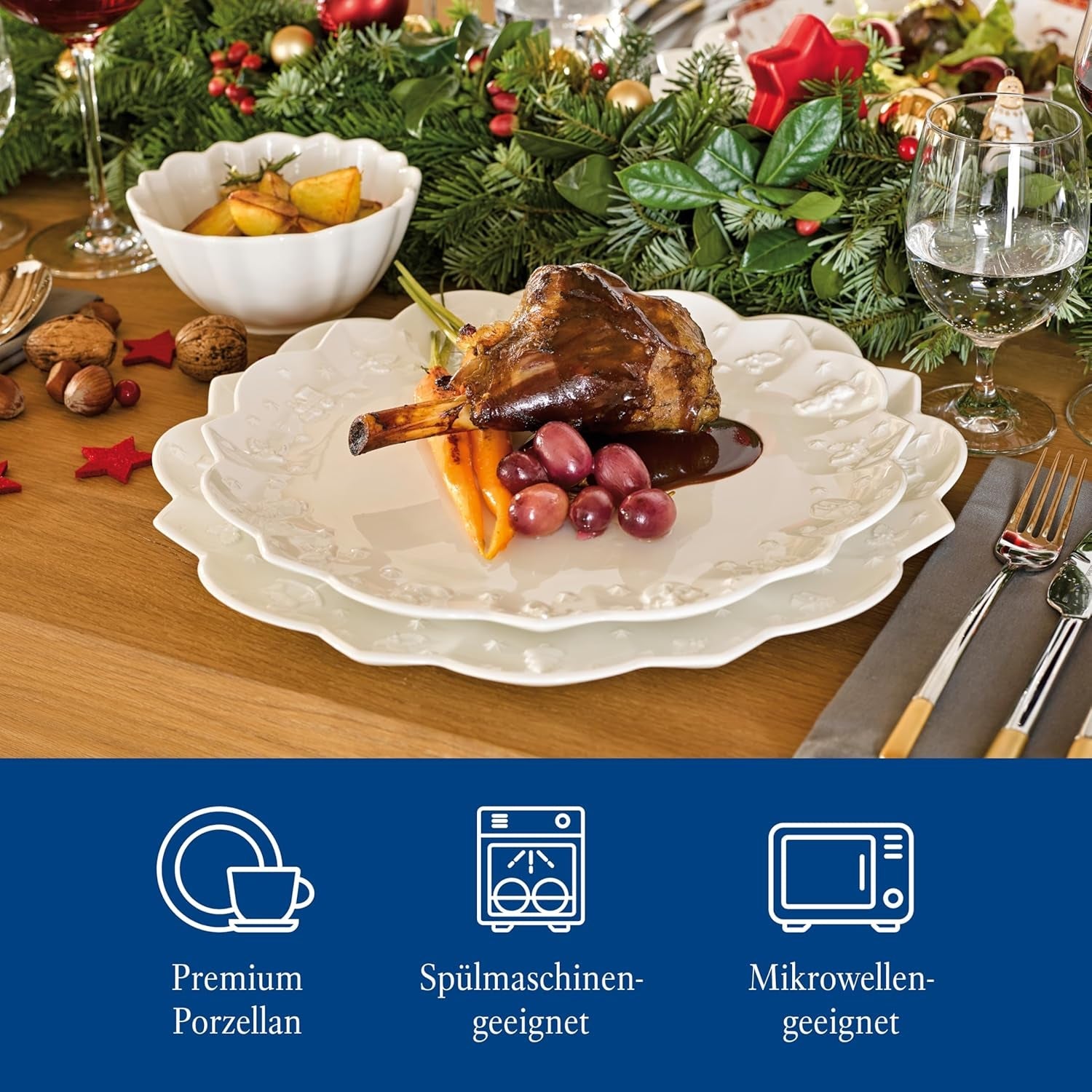 Villeroy & Boch Toy's Delight Royal Classic Servizio Piatti 12 Pezzi, Lavabile in Lavastoviglie e Utilizzabile nel Microonde, Bianco, Piatti, Servizio Piatti per 4 Persone, Stoviglie di Natale, Giocattoli, Porcellana Premium