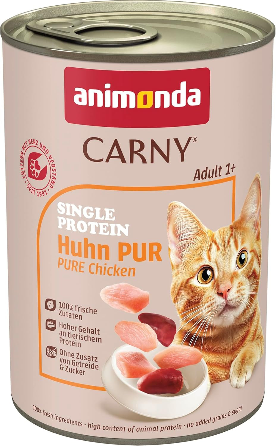 animonda Carny Adult Single Protein Pure Chicken (6 x 400g), alimento umido per gatti adulti con un'unica fonte proteica, alimento umido per gatti adulti, senza cereali e senza zucchero