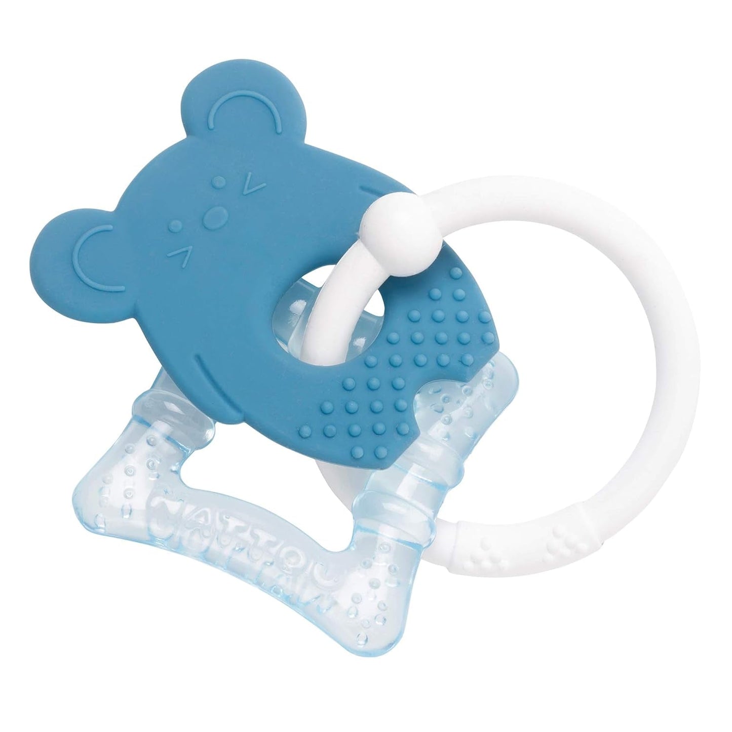 Nattou Anello da dentizione in silicone, Mouse, Riempito ad acqua, Senza BPA, 13,5 x 10,5 x 15 cm, Silicone, Blu/Bianco