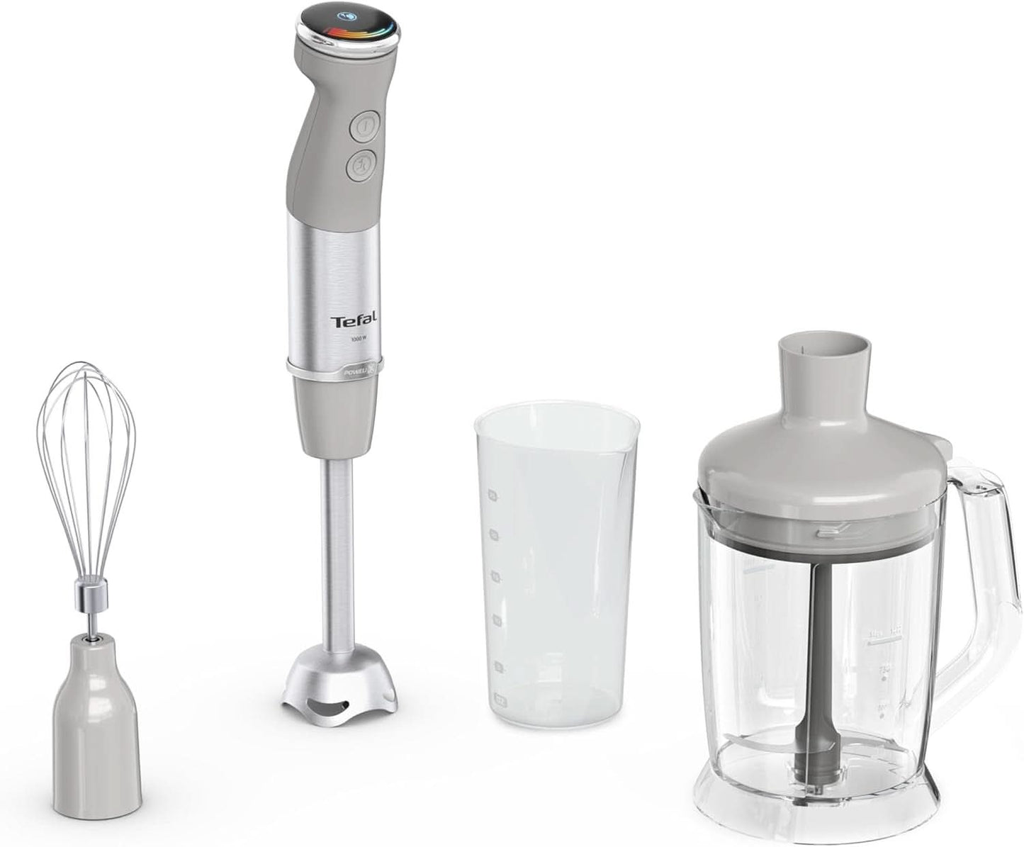 Tefal Quickchef+ 3-in-1 XL Stabmixer/Zerkleinerer/Schneebesen, 1000 W, Geschwindigkeitsregelung intuitivo, Turbo-Taste, Powelix-Messer-Technologie, Edelstahl, Grau, HB67MB30 Kitchen Naty Shop