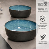 Moritz & Moritz ORGANIC Set di ciotole da portata, Blu - 2 grandi ciotole in gres di alta qualità, moderne e senza tempo, adatte al microonde e alla lavastoviglie - perfette per insalate, pasta, snack e altro ancora