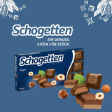Tavoletta di cioccolato Schogetten Nougat 100g, porzionata singolarmente. Una delizia. Pezzo per pezzo.