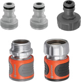 Gardena 39042-M Kit di avviamento rapido in metallo per tubi da giardino, raccordi rapidi e accessori in pochi secondi, 4 pezzi inclusi adattatori a prova di perdite per spina e presa