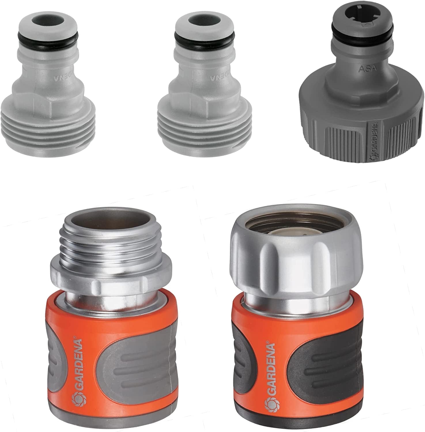 Gardena 39042-M Kit di avviamento rapido in metallo per tubi da giardino, raccordi rapidi e accessori in pochi secondi, 4 pezzi inclusi adattatori a prova di perdite per spina e presa